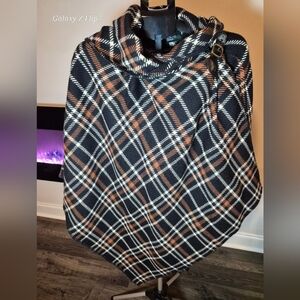 Talbots Plaid Wool Blend Buckle Poncho Wrap OS